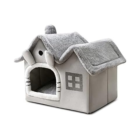 Galatée Cat Cave Bed, Warm And Cosy Plush Cat Igloo, Washable Dog Bed With Removable Pillow Cushion, Improve Sleep, Foldable Cat House(L, Grey) Cover