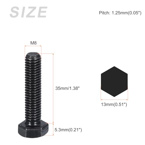Image of METALLIXITY Hex Bolts (M8-1.25x35mm) 15Pcs, 8.8 Grade Carbon Steel Fully Threaded Black Oxide, Coarse Thread UNC Hex Head Screw Bolt - for Furniture Repair