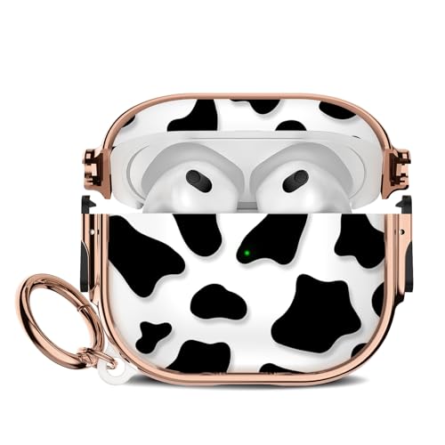 Maxjoy for Cute AirPods 3 Case (2021) with Safety Lock,Compatible Black Cow AirPod 3rd Generation Case for Women Girly with Keychain-Transparent