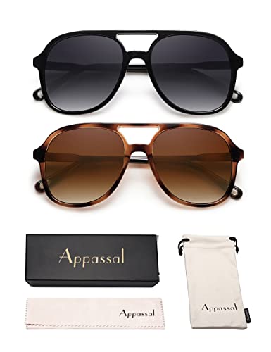 Appassal Retro Polarized Aviator Sunglasses Womens Men Vintage Double Bridge Square Sun Glasses Ap3606, Black/Grey & Tortoise/Brown #TOP5