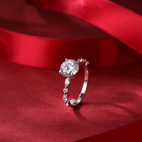 14K Rose/White Gold Plated Rings for Women - Dainty Band Round CZia， Fashion Hypoallergenic Waterproof Non Tarnish， Birthday Party Wedding Gifts Trendy Jewelry， Ring Size 4 5-114