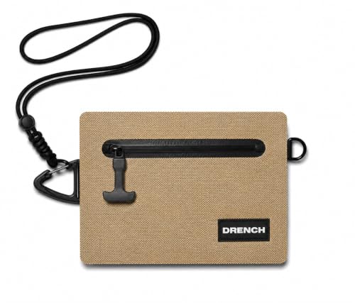 Image of Drench RFID Waterproof Floating Wallet IPX8 Dry Bag for Cards & Cash, Tan | IPX8 waterproof RFID wallet for cards, cash & keys with floating design, adjustable lanyard, belt loop & carabiner