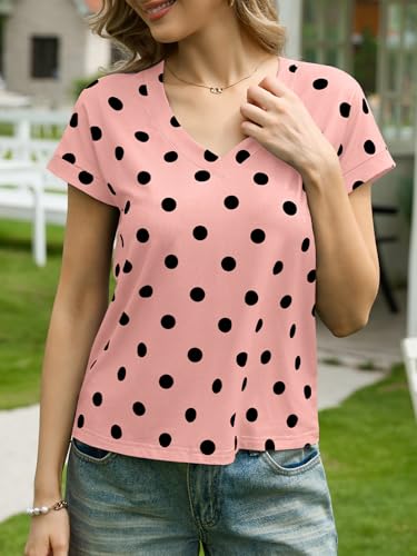 UNCLECAT Women's Polka Dot V Neck Crop Tops Summer Short Sleeve T-Shirts Trendy Loose Fit Blouse Tee — view 3