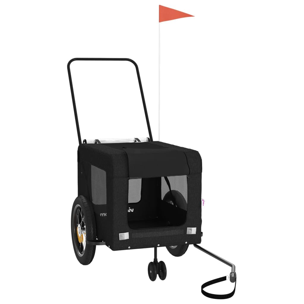 vidaXL Pet Bike Trailer, Pet Cart Carrier for Small Dogs, Dog Bike Trailer with Flag, Dog Bicycle Wagon Cargo Bike Cart, Black Oxford Fabric and Iron