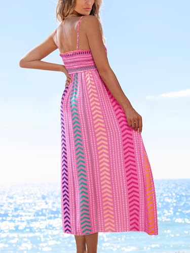 Image of CUPSHE Women Spaghetti Straps Boho Maxi Dress Summer Sleeveless Smocked Floral Beach Long Dress Flowy Cruise Vacation Outfits