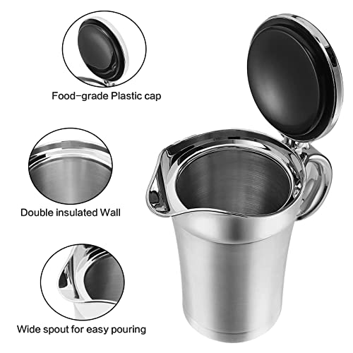 Stainless Steel Gravy Boat, Double Insulated Gravy Sauce Jug with Hinged Lid for Family Dinner, Thanksgiving, Halloween, Christmas(Sliver, 25 Oz)