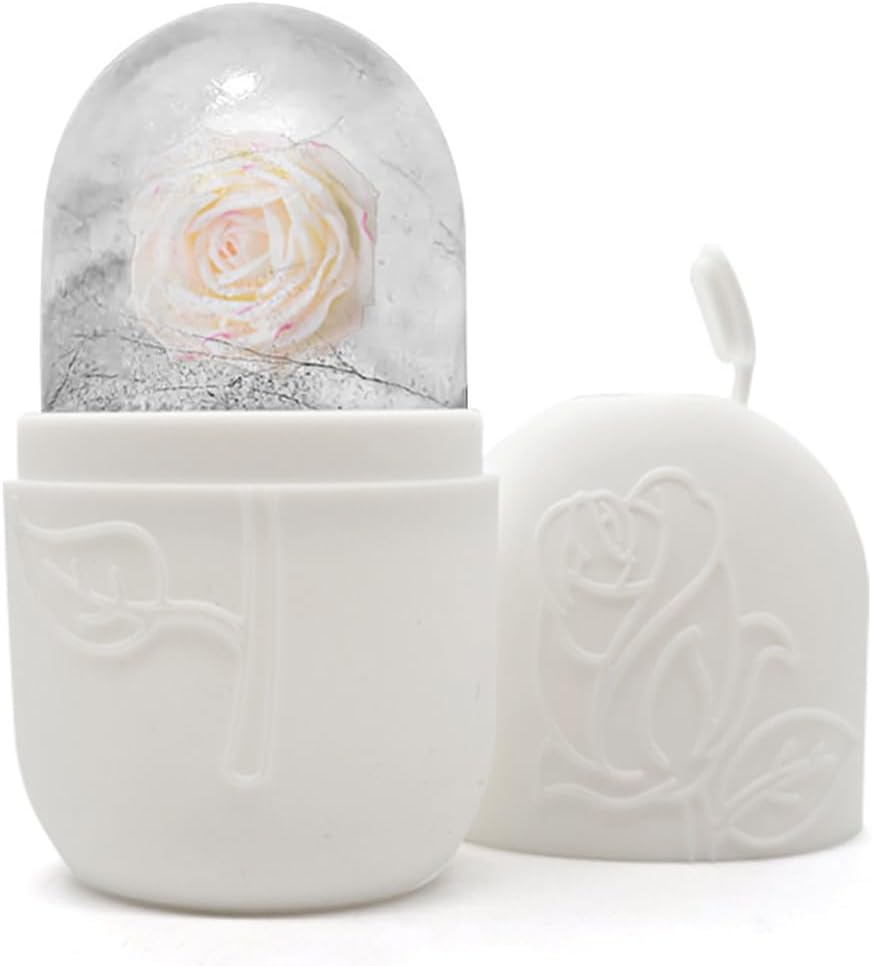 Rose Pattern Ice Roller for Face - Cooling Silicone Facial Massager, 2.56×4.53 Inches, Skin-Friendly & Reusable