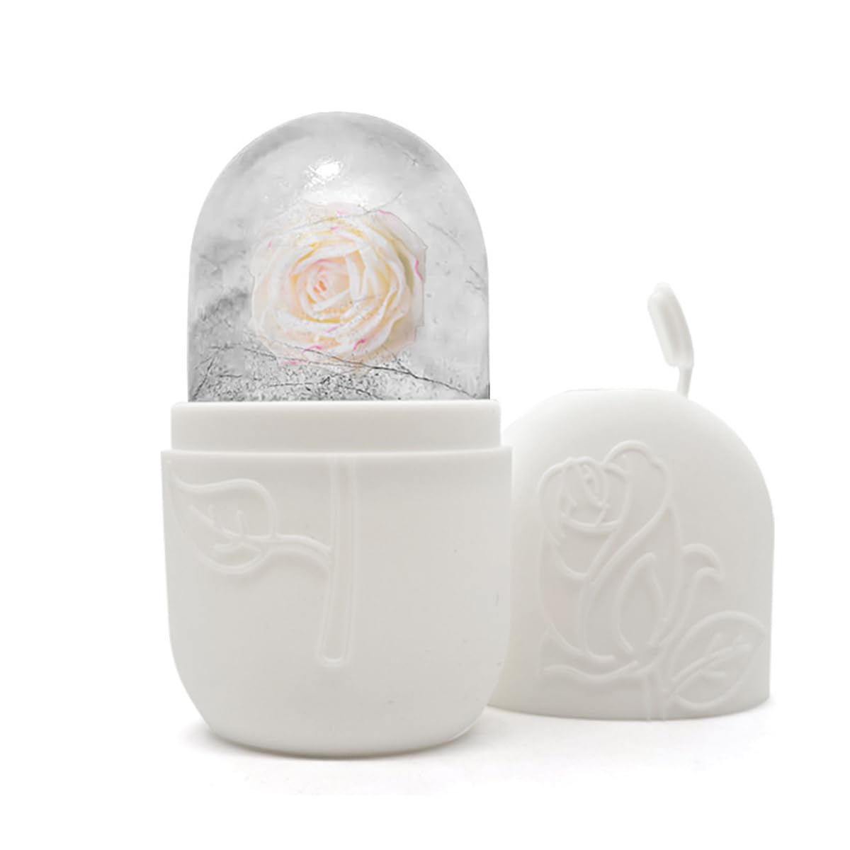 Rose Pattern Ice Roller for Face - Cooling Silicone Facial Massager, 2.56×4.53 Inches, Skin-Friendly & Reusable