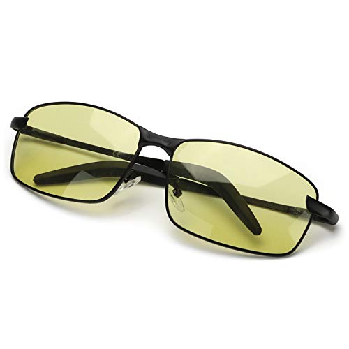 Enafad Gafas Nocturnas Conduccion Gafas Fotocromaticas con Estructura Metálica-Gafas de Sol Hombre Polarizadas Protección 100% UVA&UVB (Montura negra/lente amarilla)