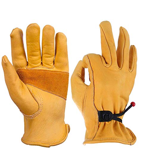 Ozero Arbeitshandschuhe, Lederhandschuhe zum Arbeiten, für Gartenarbeit, Herren und Damen, 1 Paar