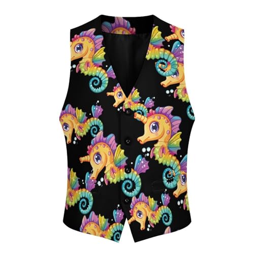 Colorful Seahorse Men's Suit Vests Business Formal Dress V-Neck Waistcoat Tops with 2 Pockets4