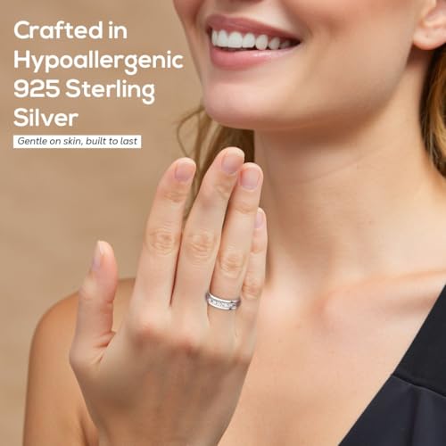 Shop LC Fidget Rings Spinner Ring for Women - Spinning Anxiety Ring for Men - Wedding Band 925 Sterling Silver Platinum Plated Flower Floral Jewelry Stress Relief Birthday Gifts for Women Size 8 - Thumbnail 2