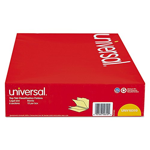 Universal Six-Section Classification Folders, 2" Expansion, 2 Dividers, 6 Fasteners, Legal Size, Manila Exterior, 15/Box #TOP1