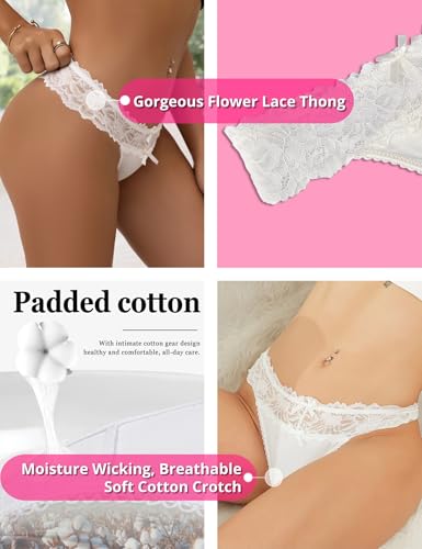 Image of ohyeah Sexy Lace G-String Thongs Panties Low Rise Underwear Undies for Women Cotton Crotch Cheeky Tangas Panties 4-18