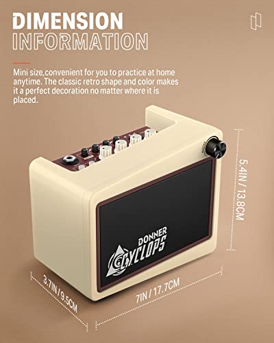 Donner Mini Guitar Amp Digital, 5W Wireless Small Electric Guitar Amplifier, Cyclops Guitar Portable Practice Amp With 7 Amp Models 3 Types Effects: Mod, Delay, Reverb And Drum Machine #TOP5