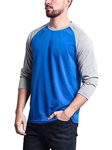 Victorious Men's Baseball Raglan Tee Shirt 3/4 Sleeves Jersey Ts900 - Royal Blue/Gray - Small #TOP3