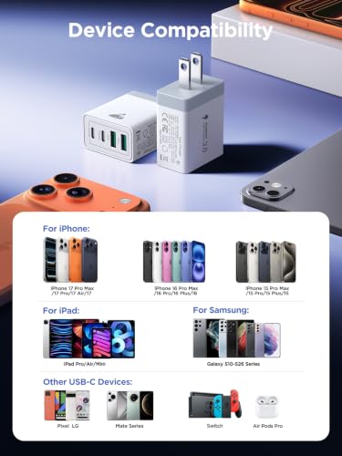 USB C Fast Charger Block, 40W 4-Port USBC Wall Charger Plug, 2Pack Type C Charger Fast Charging Blocks PD Power Adapter+QC USB Multiport Brick for iPhone 17/16/15/14/13/12 11/Pro Max, iPad, Samsung