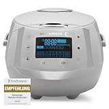REISHUNGER Digitaler Reiskocher & Dampfgarer Grau | 1,5 L bis 8 Personen | Warmhaltefunktion, Timer & Premium Innentopf | Multikocher, 12 Programme, 7-Phasen-Technologie