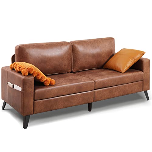 YODOLLA 79" Faux Leather Sofa Couch, Mid Century Modern Couches for Living Room, Brown Oversized Loveseat, Cognac Brown YODOLLA 79" Faux Leather Sofa Couch, Mid Century Modern Couches for Living Room, Brown Oversized Loveseat, Cognac Brown