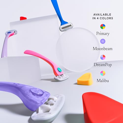 Image of Billie Razors for Women, Primary - 1 Handle, 2 Refills & Magnetic Holder | 5 blade womens razors for sensitive skin, Surrounded by aloe shave soap, Ergonomic handle, Pivoting head, Magnetic Holder
