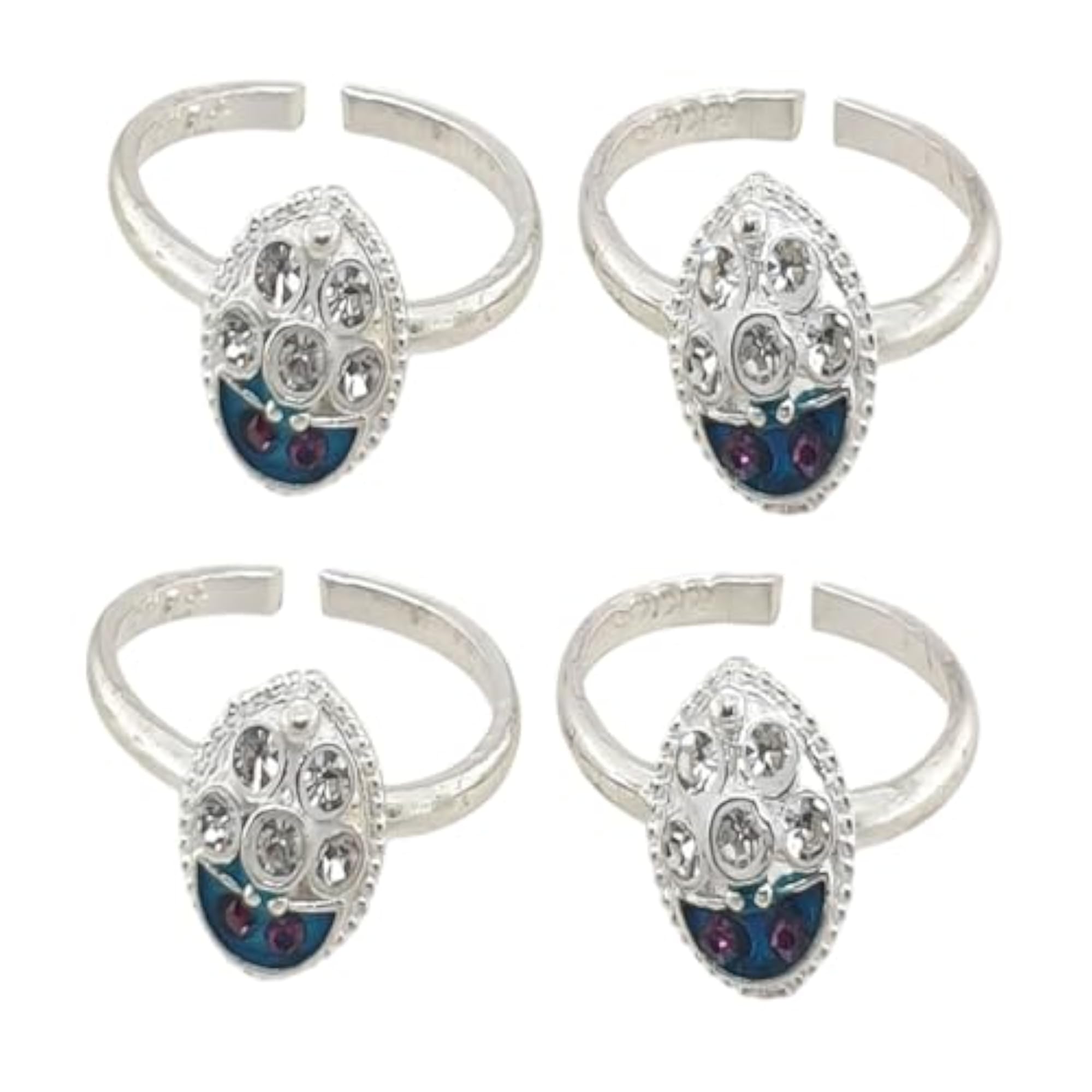 Women's 4pc Comfortable Blue Color Zircon Toe Rings Set