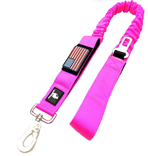 Tactical Bungee K9 Dog Leash - 1.5" INCH Wide Dog LEASHES for XL Dogs Heavy Duty Nylon Elastic Stretch Shock Absorbing Military Dogs Training LEASHES with Removable American Flag Patch (Pink, Solid)