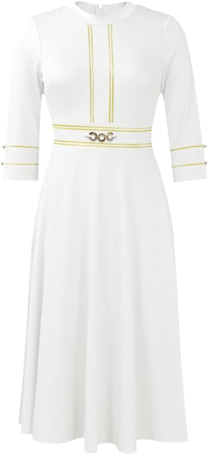Elainone Women 3/4 Sleeve A-line Wedding Guest Dress Church Semi Formal Casual Midi Dresses for Cocktail Prom Tea Party - Image 3