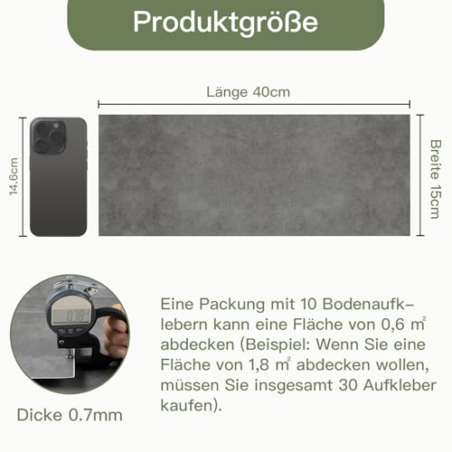 Elffloor PVC Bodenbelag Selbstklebend Vinylboden, Reiniger Wasserdicht Bodenbelag für Wohnzimmer Schlafzimmer Küche und Badezimmer Bodendielen Grau 40X15cm, Dicke 0,7mm 10Stk
