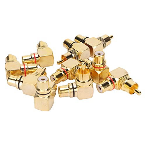 10 peças RCA direita, macho para fêmea cobre banhado a ouro Cinch 90 Grad Angle adaptador grau L tip