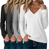 Sweetyweee 4 Pack Women's Long Sleeve Nursing Shirts with Hidden Zipper V Neck Breastfeeding Clothes Maternity Loose Fit Tops(Black, Dark Gray, Light Gray, White,Large)