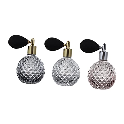 Mobestech 3 Stück Nachfüllbare Vintage Parfümzerstäuber aus Glas mit Ballpumpe in Transparent Rosa und Elegante Tragbare Sprayflaschen für Parfum und Ätherische Öle Zufällige Farbe