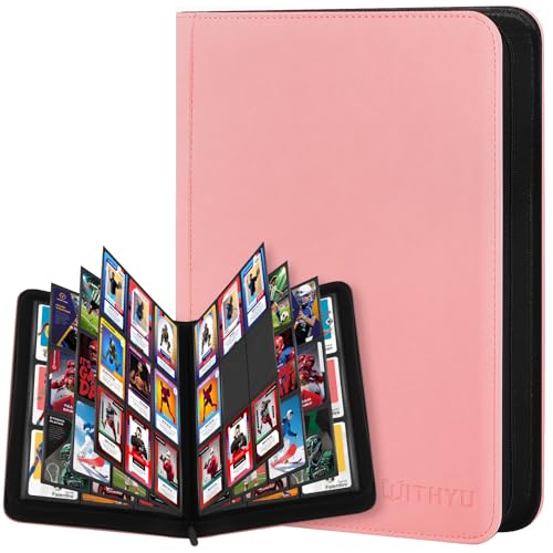 Trading Card Binder 9-Pocket Card Album Holds 540 Cards Ringless & Side-Loading Zipper Card Folder for TCG MTG & Sports Cards (Pink)