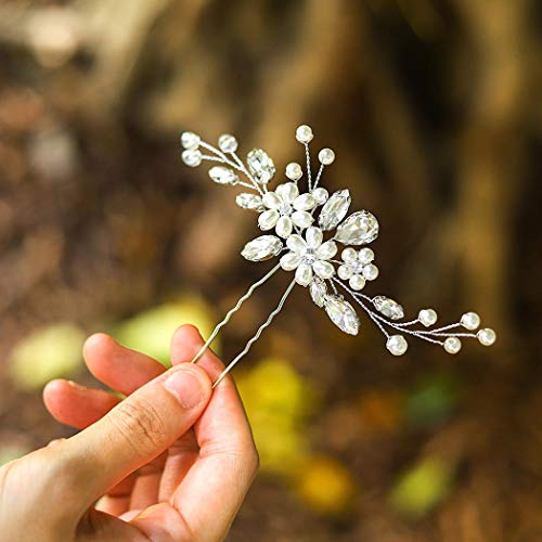 Simsly Hochzeitshaarschmuck im Kristall-Design, Haarnadeln, silberfarben, Haarspangen, Brautschmuck, mit Perlen, für Damen und Mädchen Cover