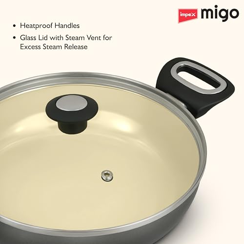 Image of Impex Ceramic Cookware Set | 6 Pc Induction Base Non Stick | Kadai Pan With Lid, Fry Pan, Tawa Pan and 2 Spatulas | Free From PTFE, PFOA and Heavy Metals| 100% Non Toxic | 2 Year Warranty, Grey