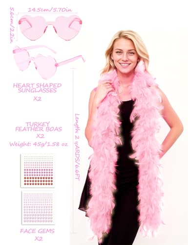 Jianglai Turkey Feather Boas 6.6Ft With Sunglasses And Face Gems 6Pcs For Diy Craft Dancing Wedding Party Halloween Costume Decoration  thumb #1