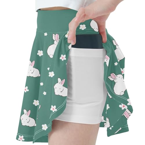 Girls Skorts High Waist Athletic Skirts with Shorts Bunnies Flower Stretchy Teens Performance Tennis2