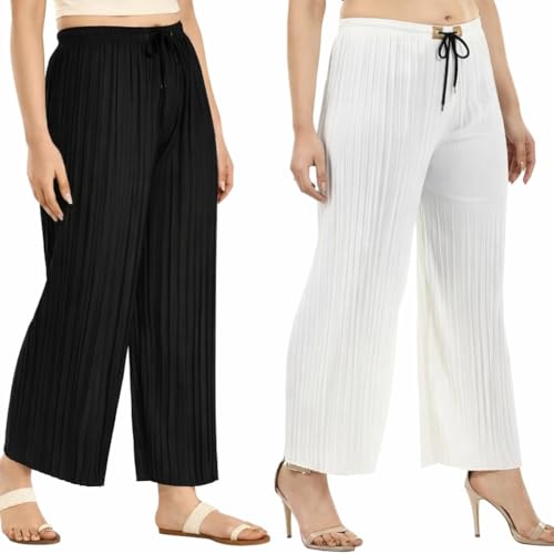 Image of Trendz Women's and Girls Cotton Blend Regular Fit Palazzo Pants | Set of 2