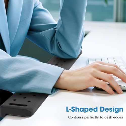 Image of MEKASS L-Shaped Desk Long Elbow Pad for Desk, Memory Foam Elbow Support Padding with Non-Slip, Ergonomic Desk Edge Cushion, Wrist Comfort Support for Office Home 1 Pcs (Dimple Black)