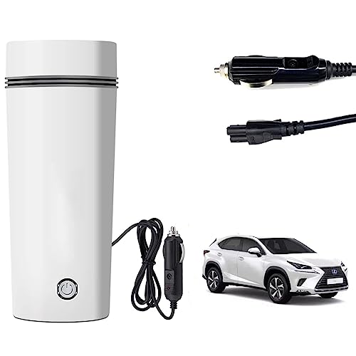 Image of Oshotto 12V Portable Electric Water Bottle for Hot Water Tea Coffee Kettle Mug Multipurpose Food Grade Fast Boil Auto Shut-off For Travel Camping, Road Trip Compatible with Lexus NX (350ml) - White