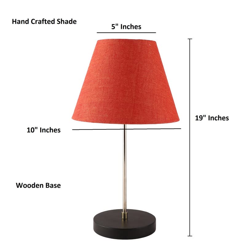 Image of Silver Table Lamp with Handmade Conical Red Texture Shade, Minimalist Design, for Couple Dinner /Coffee Table /Restaurant /Bedroom, On /Off Switch Long Wire