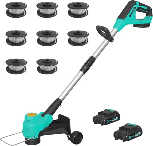 Image of 20V Cordless Garden Trimmers, Electric Grass Trimmer with 2 x 2000mAh Batteries & Charger, 8 Spools Included, 2-in-1 Lawn Edger with 90° Adjustable Head & Telescopic Handle for Lawn Park
