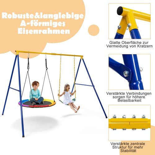 COSTWAY-Doppelschaukel-mit-Gestell-Outdoor-Schaukel-fur-Kinder-Schaukelgestell-mit-Kinderschaukel-und-Nestschaukel-Schaukelgerust-bis-300-kg-belastbar-2-Schaukel-mit-Gestell