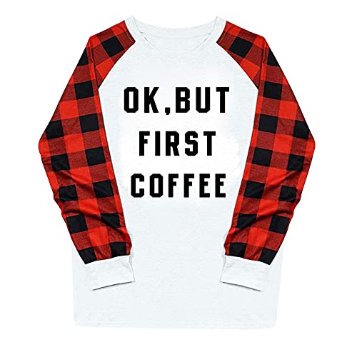 Briskorry Sweatshirt voor dames, met letterprint, geruit, split, ronde hals, lange mouwen, blouse, jumper shirt, mode, bovenstuk, top, lente, herfst, vrije tijd - Image 6