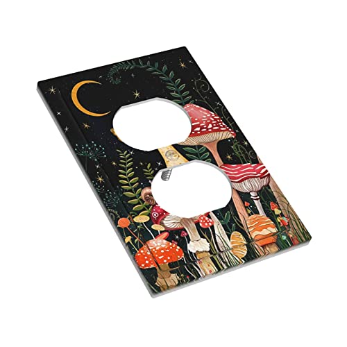Mushroom Forest 1 Gang Outlet Covers Wall Plate Decorative Duplex Light Switch Cover Electrical Receptacle Swichplate Faceplate For Bathroom Bedroom Home Decor #TOP2