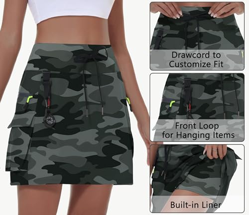 MIVEI Women's Hiking Cargo Skort Skirt High Waisted Golf Dressy Casual with Zipper Pockets Workout Sport Quick Dry Skirts Camo - Thumbnail 3