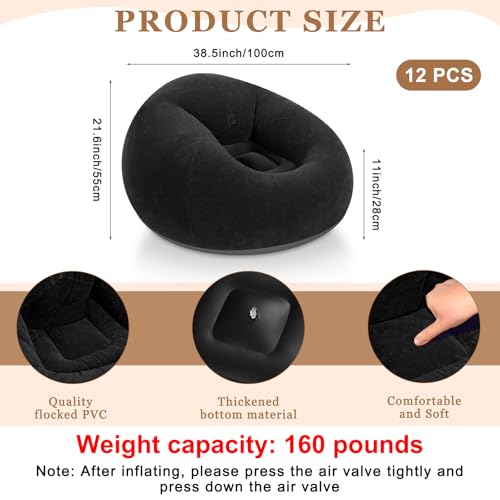Image of Realspring 12 Pcs Inflatable Bean Bag Chair, Air Pump,Black | Electric Pump for Inflation, Foldable Blow up Chairs for Outdoor Movie Seating, Portable Sofa for Adults Camping
