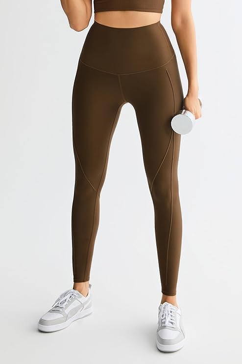 Orolay Resistance Leggings for Women Full Length Sculpting Compression Leggings with Built in Bands Tummy Control Yoga Pants Brown - Image 5