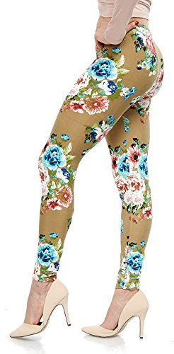 LMB Lush Moda Extra Soft Leggings with Designs- Variety of Prints - 749F Floral Mocha B5