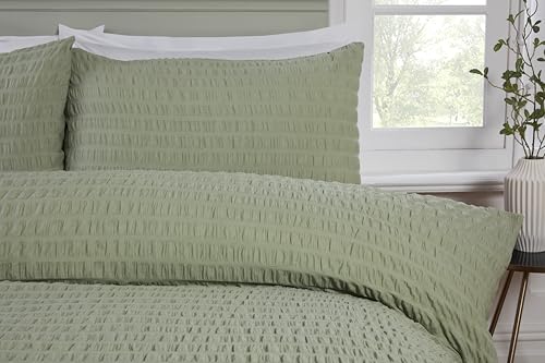 Parure de lit seersucker housse de couette vert sauge simple - 3