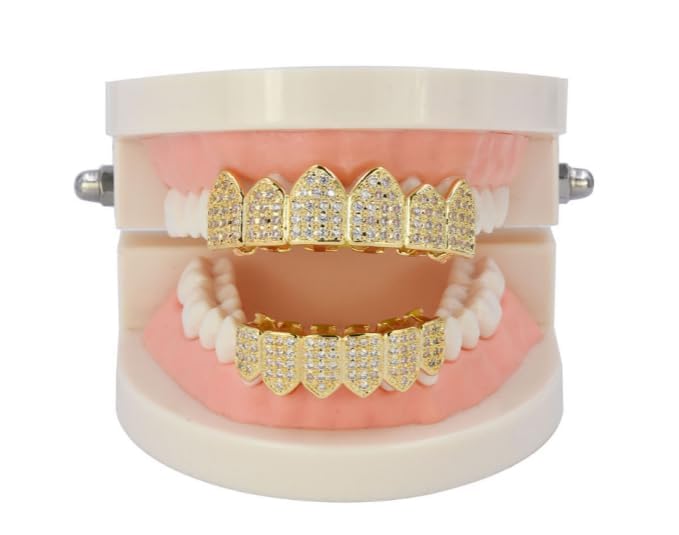 Grillz Teeth Men 18K Plated Gold Grills for Your Teeth Jewelry Hip Hop Diamond CZ Top Bottom Grills Mouth Tooth Cap4